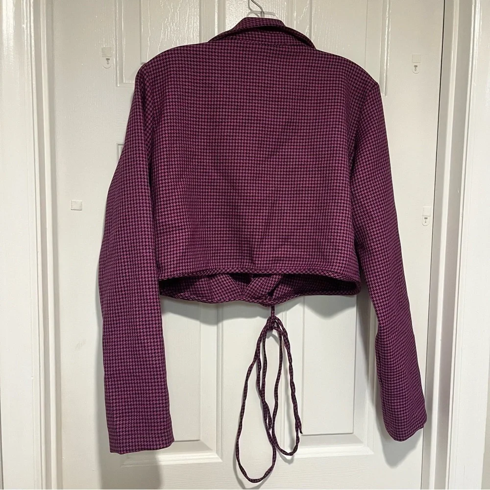 Zara Purple Houndstooth V-Neck Long Sleeve Crop Top XXL C2